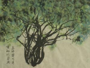 درخت کنار 2 - جزیره کیش - نقاشی چینی از غزاله اخوان زنجانی