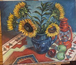Sunflowers in a Blue Vase  Mozhgan Kermanshahy